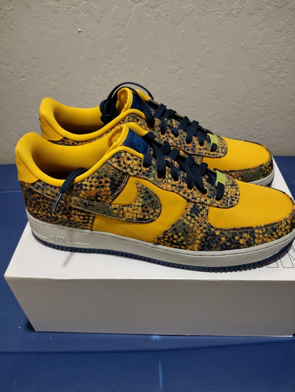 Nike Air Force 1 Yellow and Blue Athletic Shoes